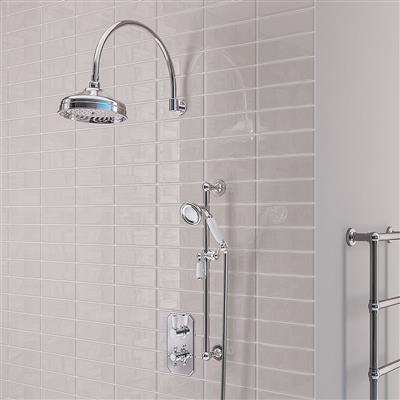 Shower Bundle with Traditional Concealed Valve, Round Shower Head, Swivel Arm, Outlet Elbow & Handset - Chrome